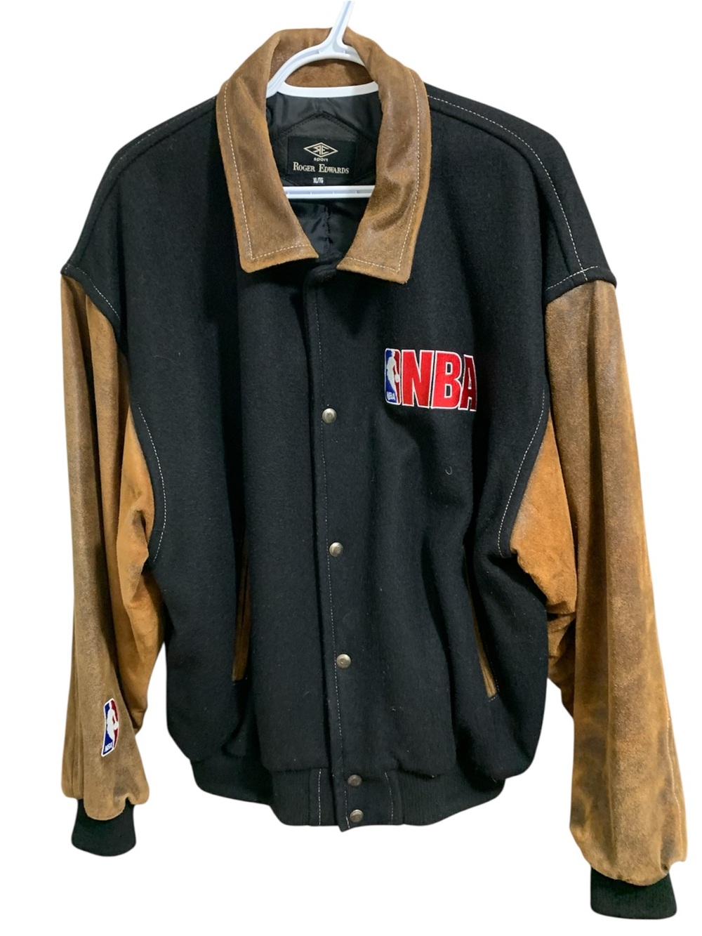 Vintage Roger Edward’s NBA Logo Button Up Varsity Jacket Size XL Leather / Suede